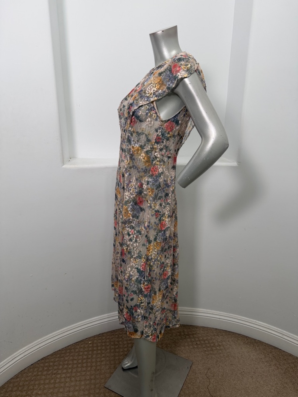 Zara Lace Midi Dress Multi Floral Cap Sleeve Size M - Picture 5 of 9
